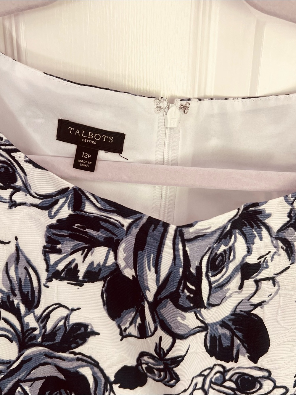 Talbots White Dress with Navy Floral Print